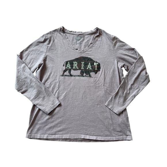 Ariat Tops - ARIAT V Neck; long sleeve T shirt; Chest log, Mauve Pink, size women's LG